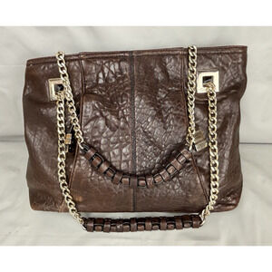 Calvin Klein Soft Pebbled Leather Shoulder Bag Handbag Double Strap Chain